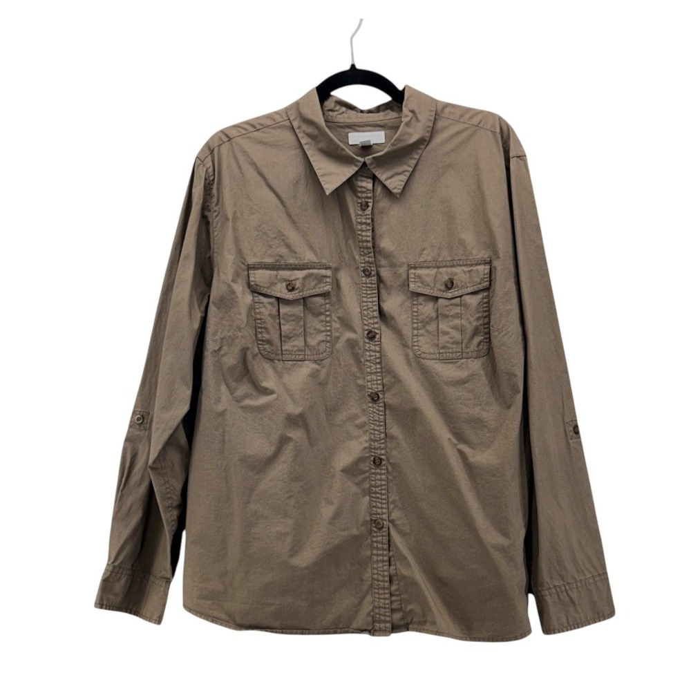 Charter Club Woman Button Up Shirt 20W Fatigue Safari Summer Comfy Relaxed